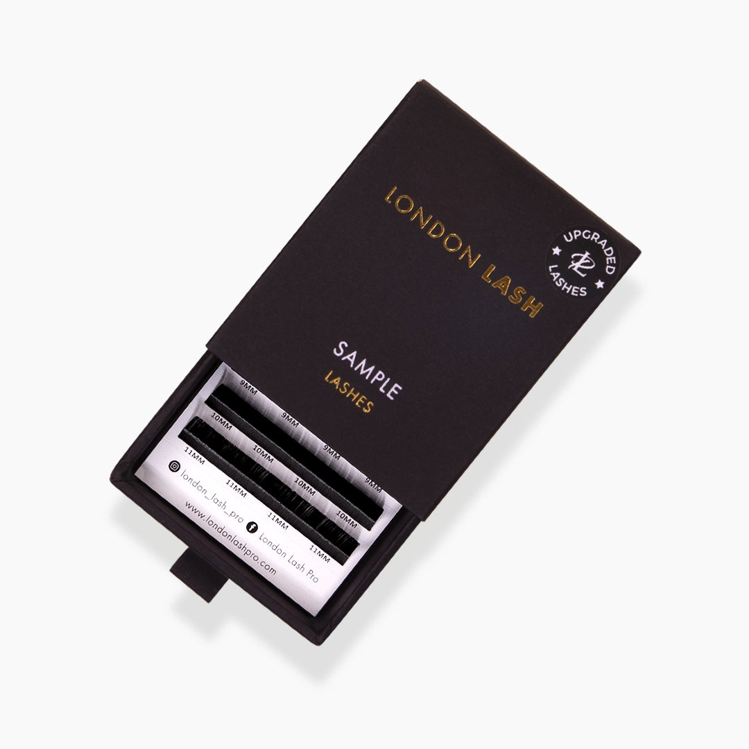 Chelsea Lashes sample box with tray slightly open showing lash strips