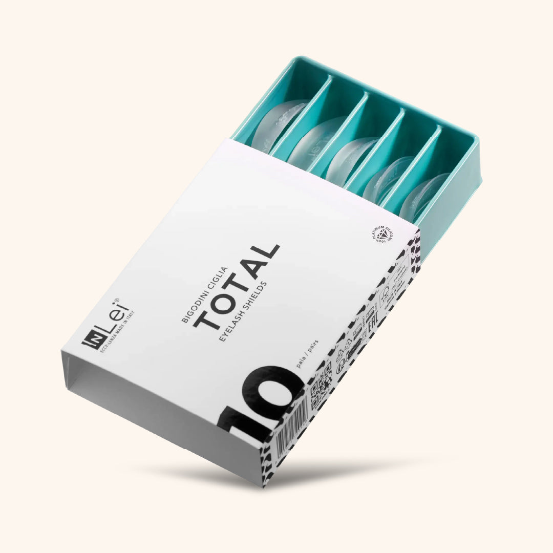 InLei TOTAL Silicone Lash Curlers packaging showcasing 10 pairs for perfect lash lifts.