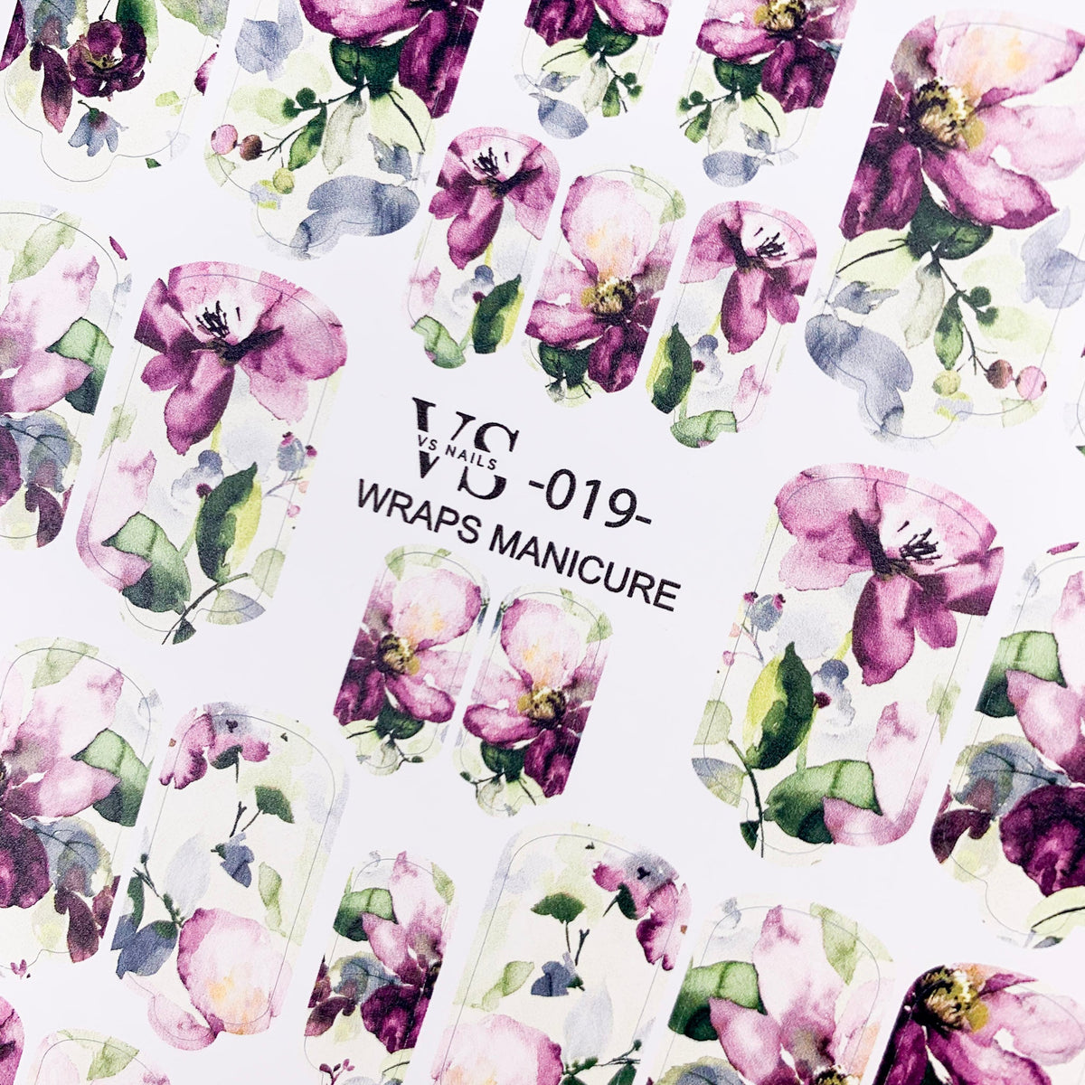 VS nails with flower design VS manicure wraps 019 from the top nail UK brand.