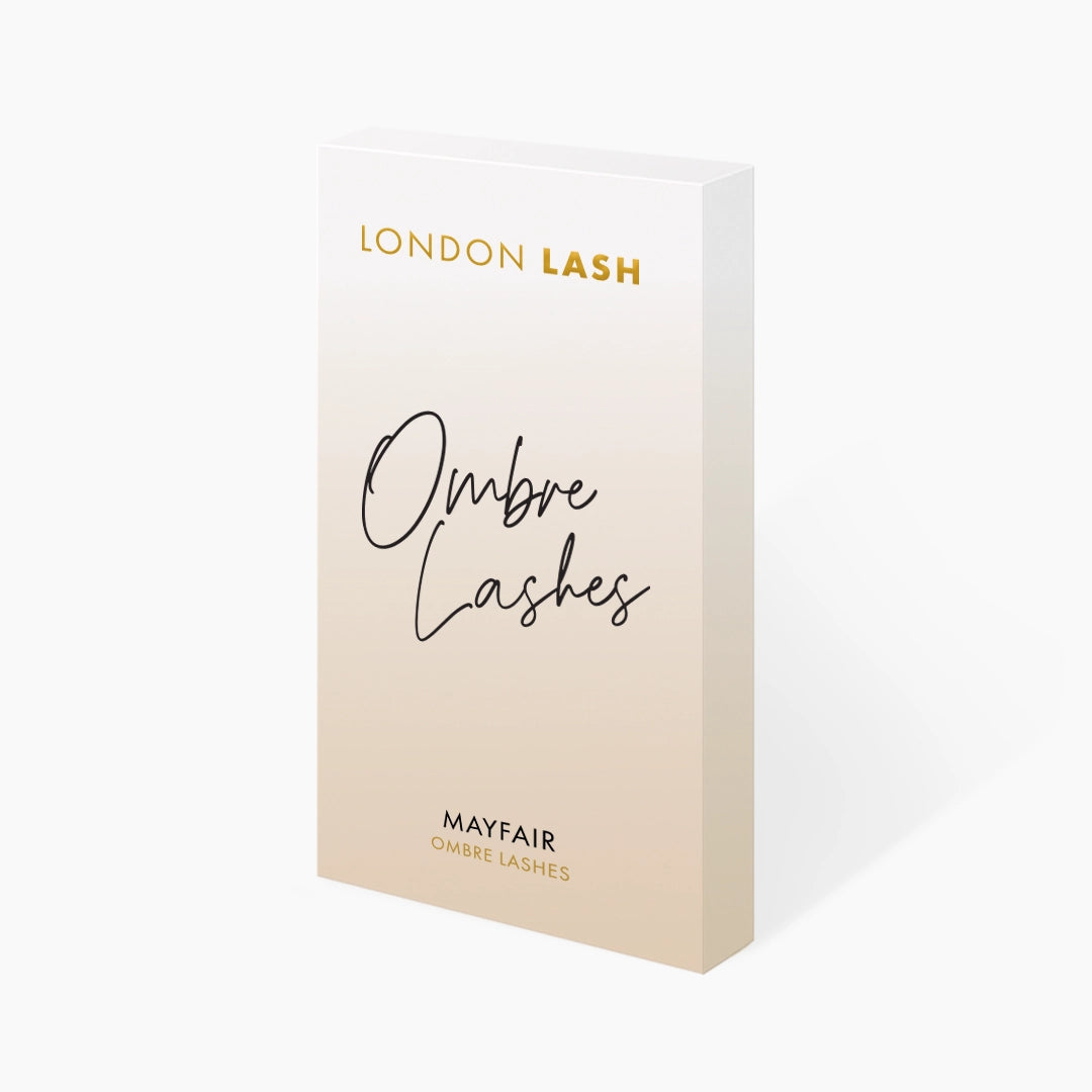 London Lash Blue Two-Tone Ombre Lashes 0.07 tray showing black to blue tip lash strips on white backgroun