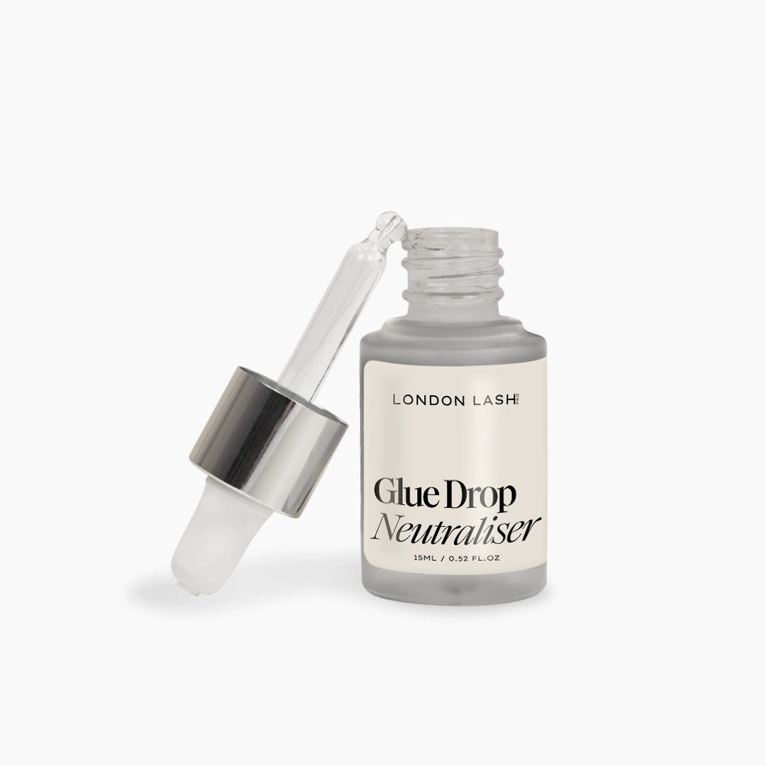 Bottle of London Lash Glue Drop Neutraliser on a white background