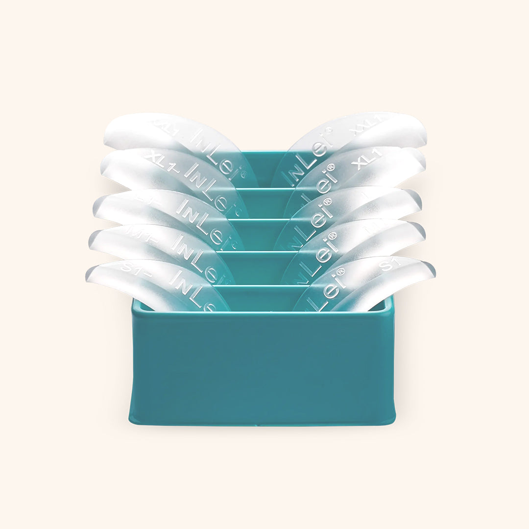InLei ONLY1 Silicone Lash Curlers set inside a teal container showcasing various sizes.