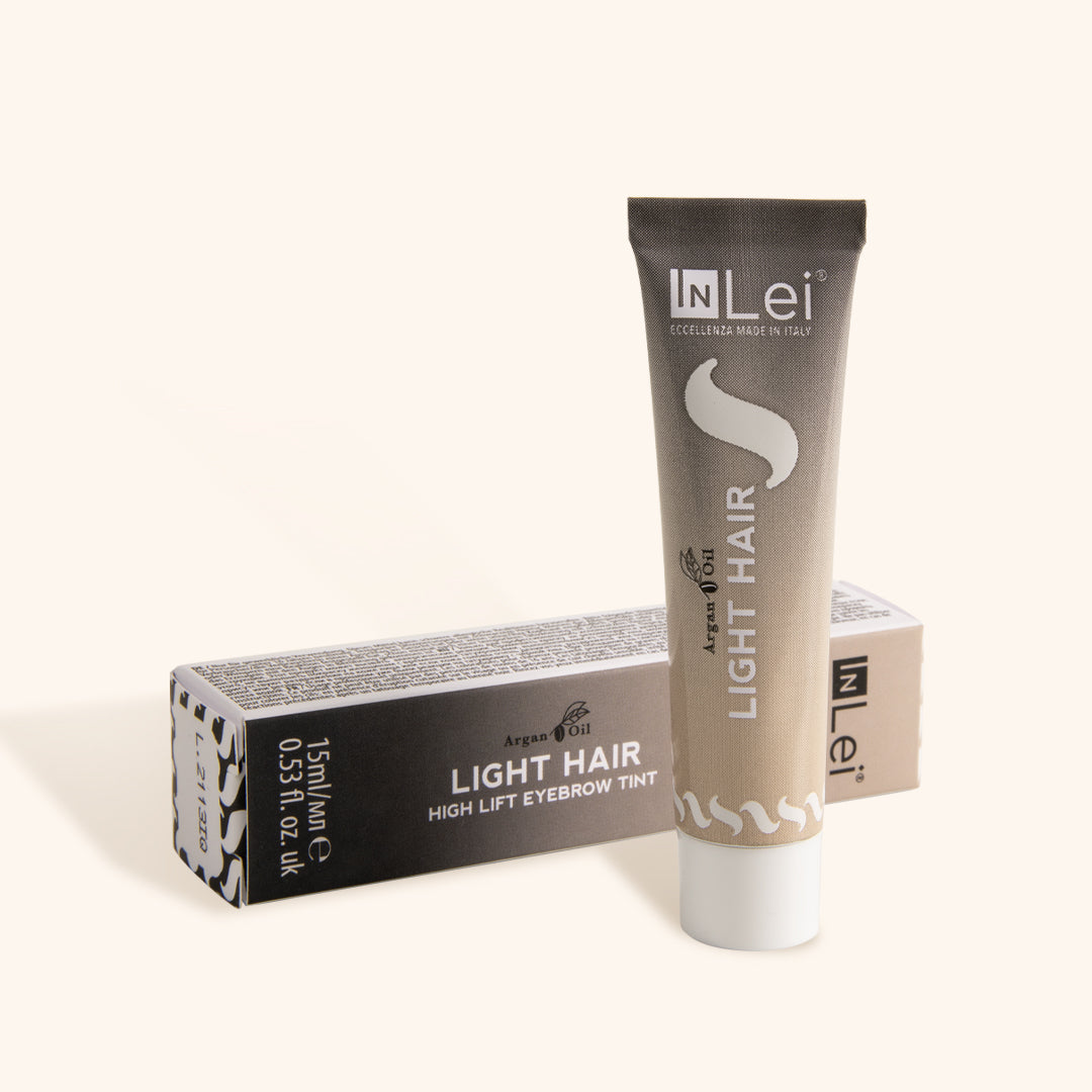 InLei Lash and Brow Tint - Dye high lift eyebrow tint packaging displayed on a light background.