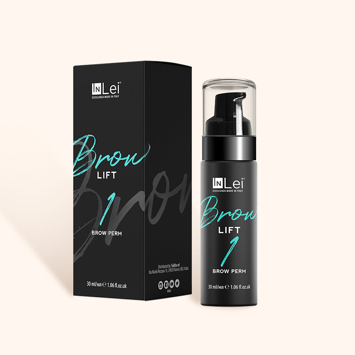 InLei Brow Lift 1 product packaging with brow perm solution bottle and box display.