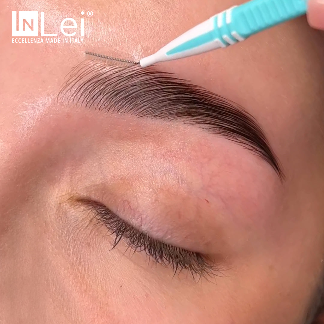 InLei Brow Lock 2 professional brow lamination treatment in process on eyebrow for a soft and volumised look.