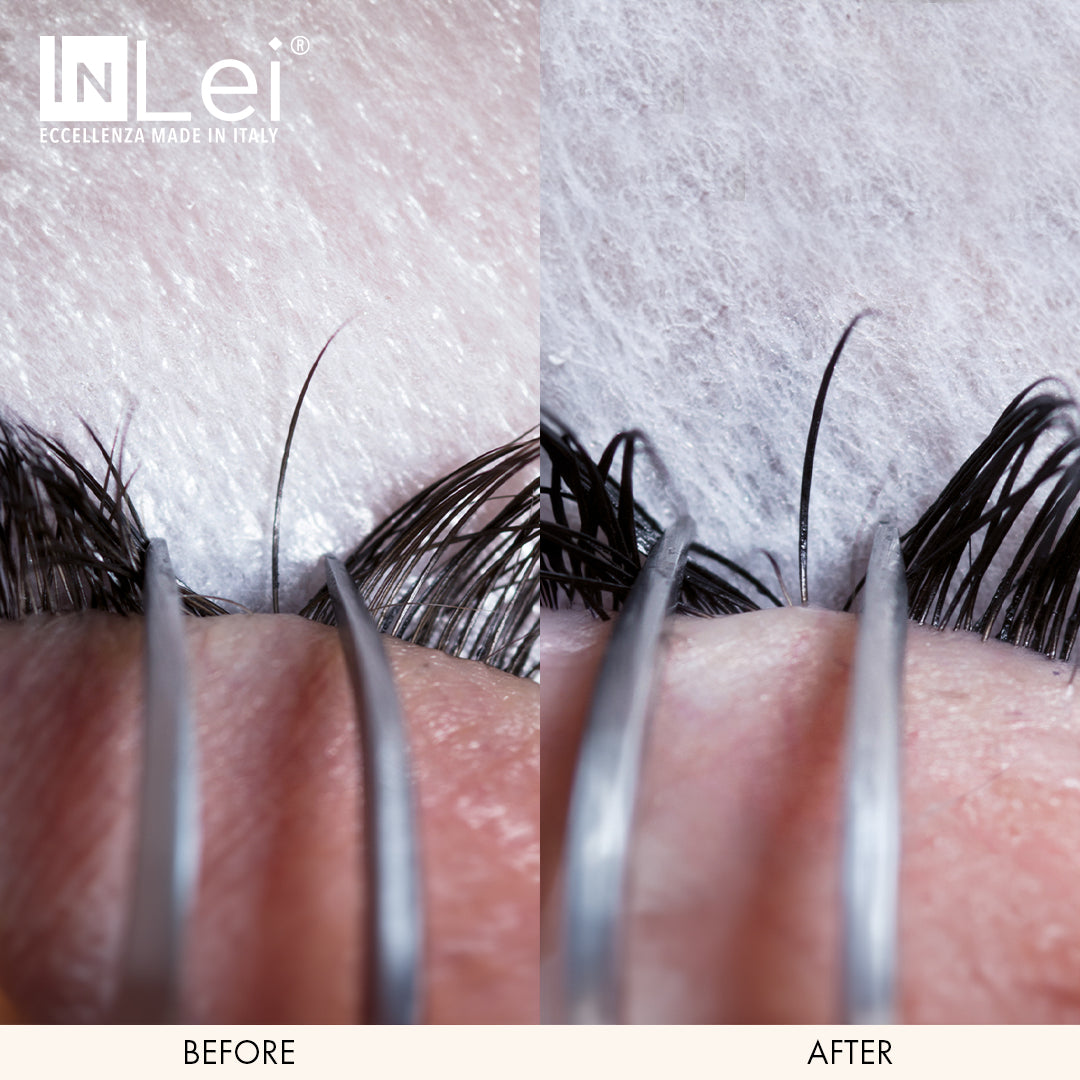 Before and after results using InLei Lash Filler 25.9 - Professional Lash Lift Kit on eyelashes.