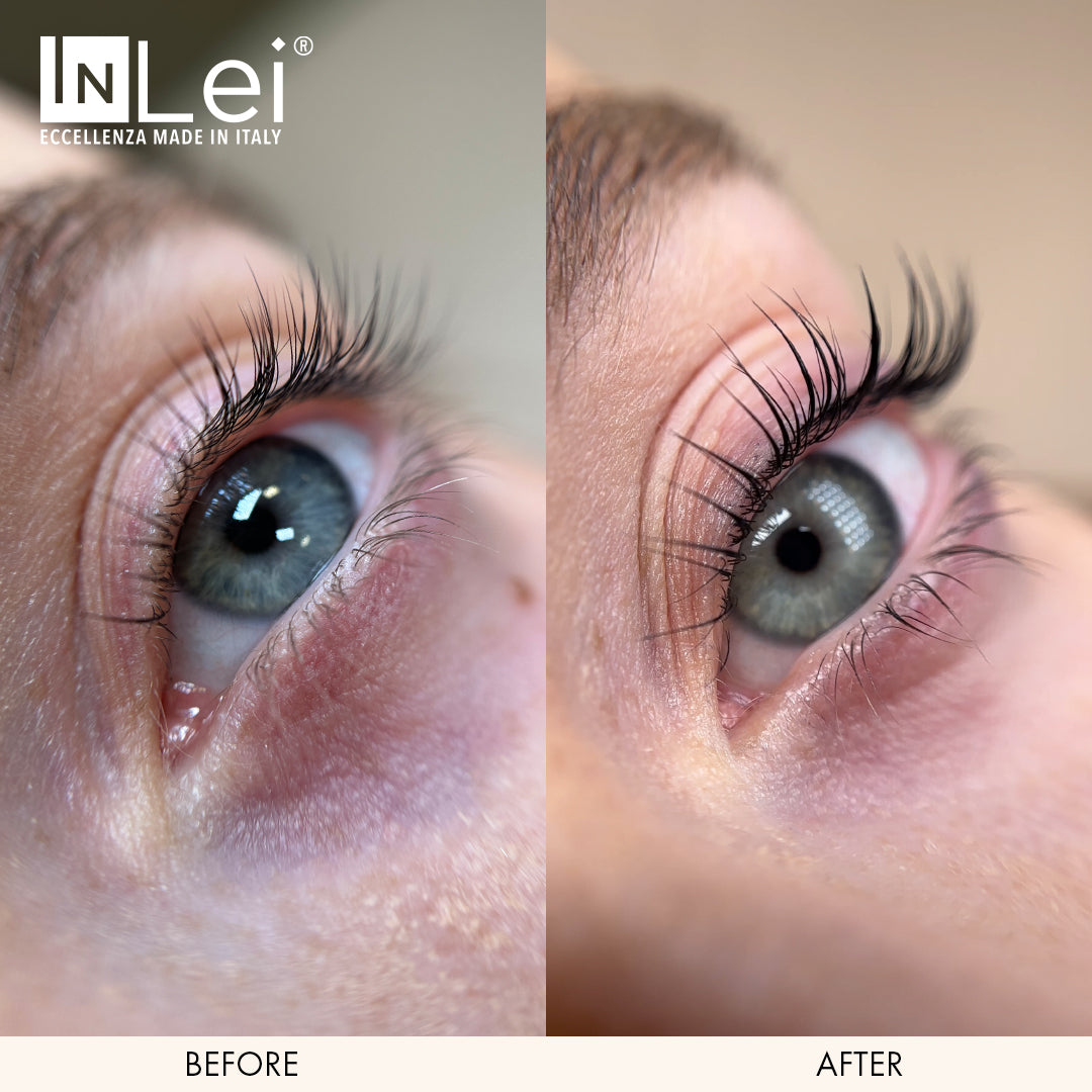 InLei Lash Filler 25.9 - Professional Lash Lift Kit before and after results showcasing enhanced lash volume and curl.