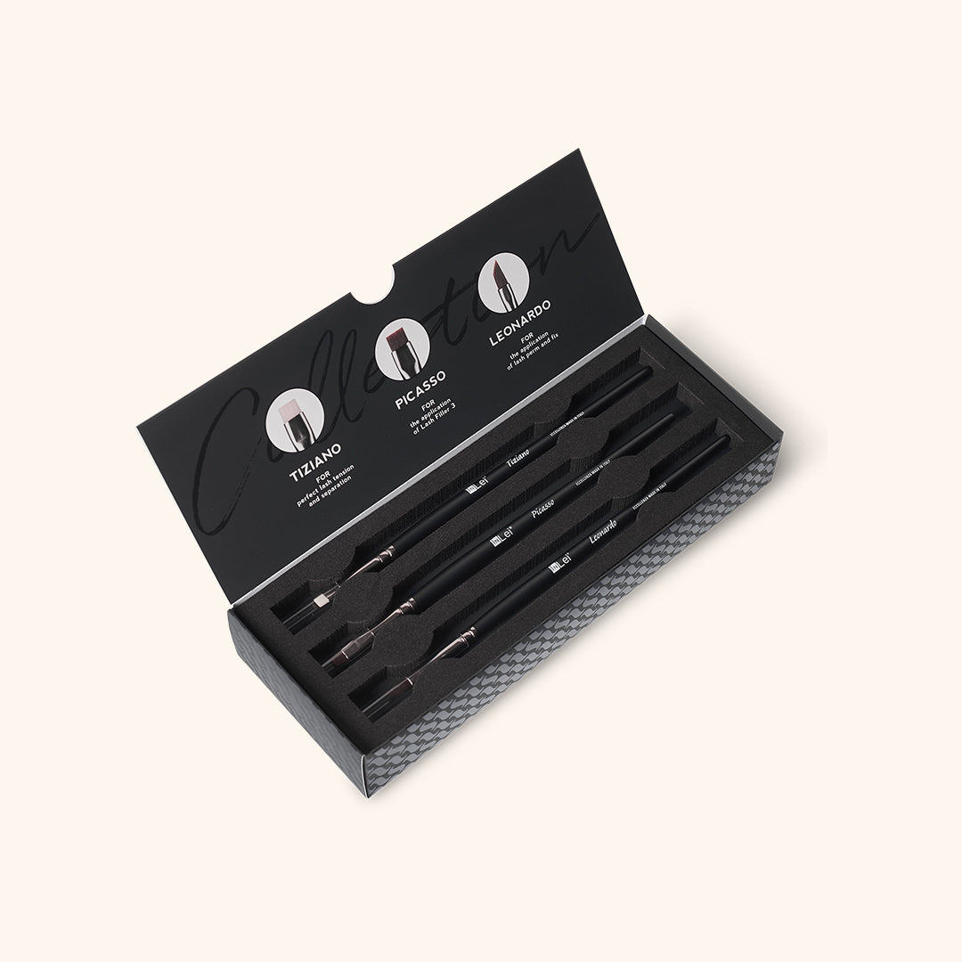 InLei Lash Collection Set of Professional Brushes in elegant packaging for precise tint application.