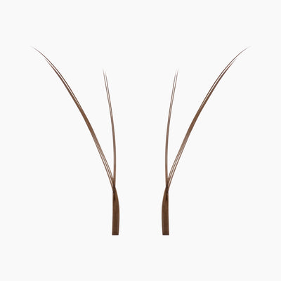 Two isolated brown Kitten Lash extension fans on a plain white background showing their slim base and flared tips.