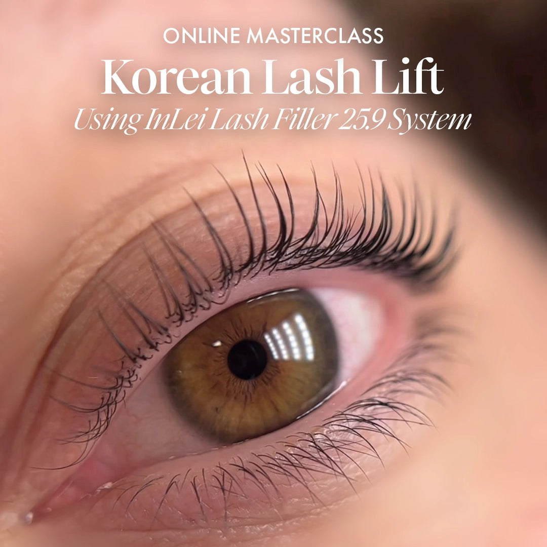 Close-up of eye showcasing the results of the Korean lash lift masterclass using InLei Lash Filler 25.9 System.