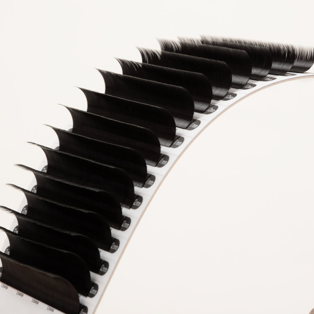 Volume Faux Mink Mayfair Lashes 0.07 with extreme L-curl for cat eye styling and wet look lashes