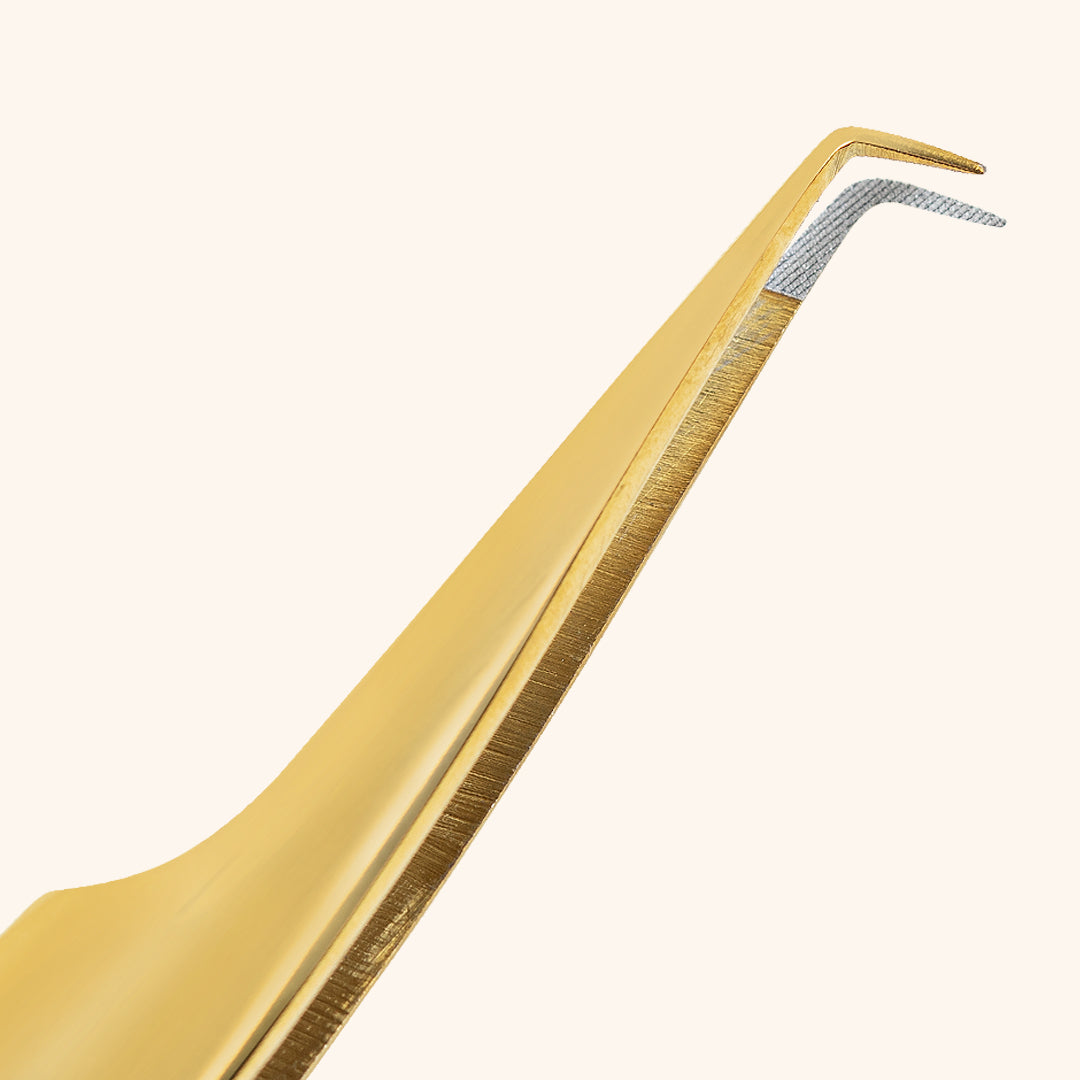 Close-up of Fiber Ultra Fine Tip Mega Volume Tweezers for precise lash application