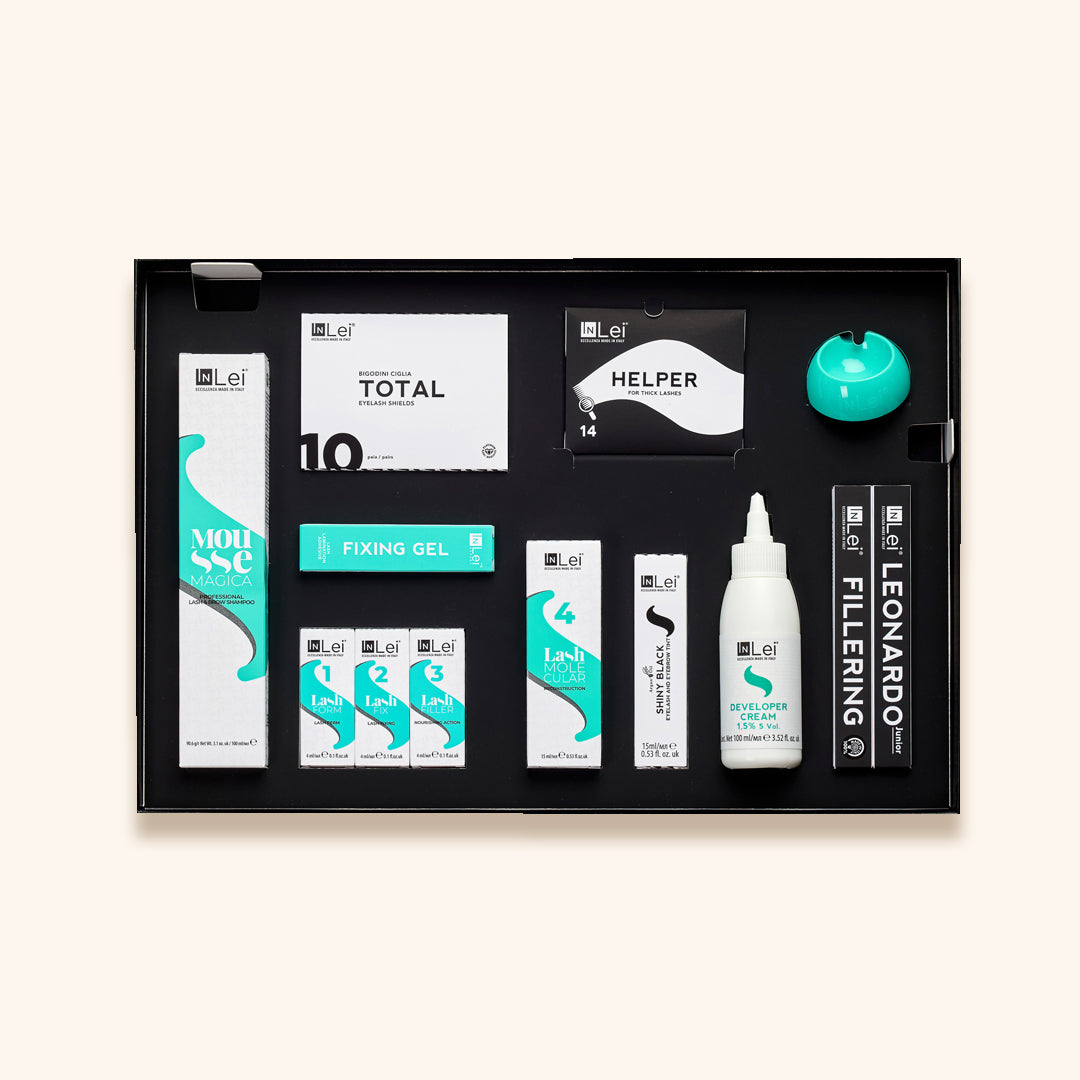 InLei Lash Filler 25.9 - professional lash lift kit contents arranged in a sleek box.