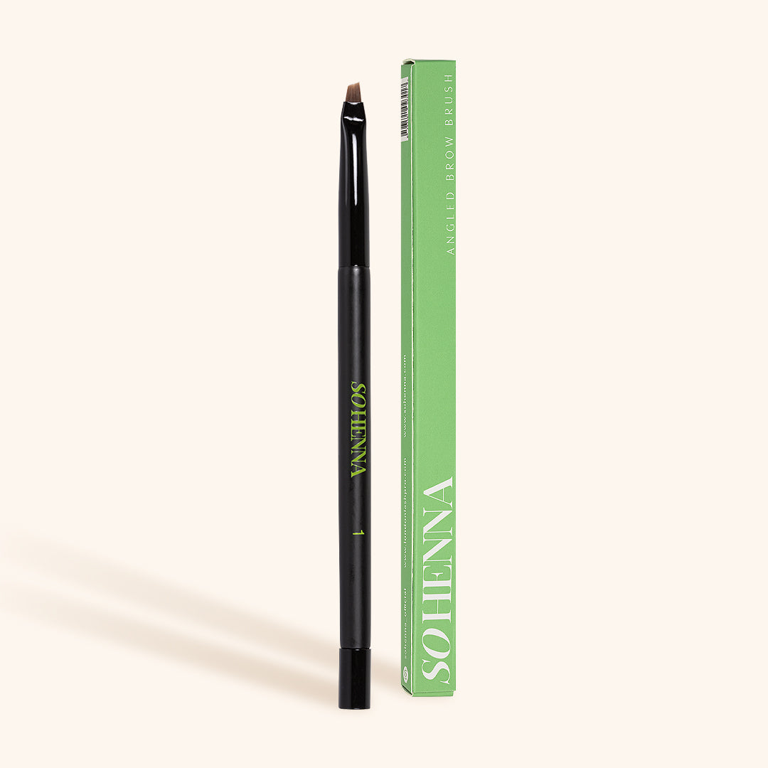 So Henna angled brow brush next to its packaging