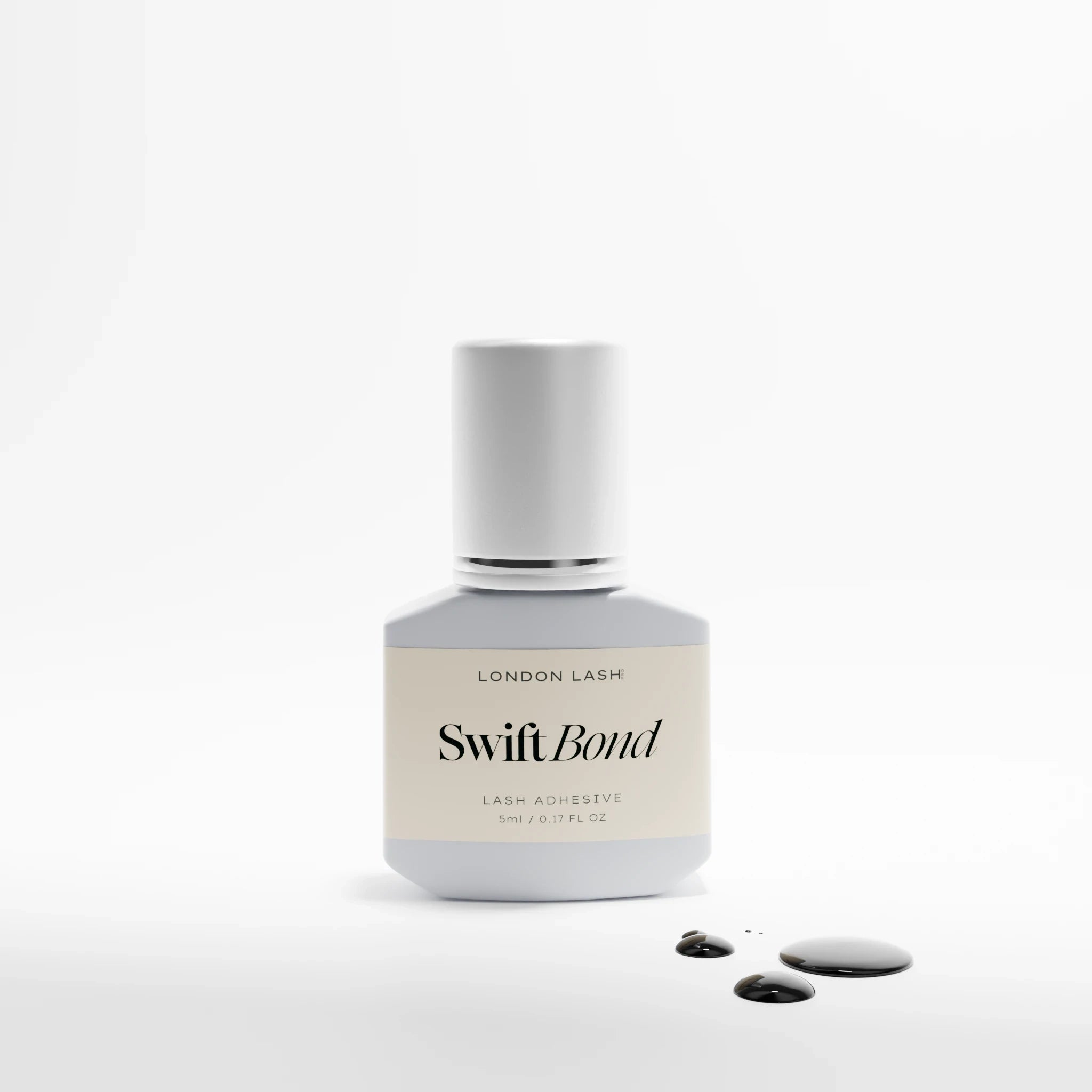 Bottle of London Lash Swift Bond lash adhesive on a white background