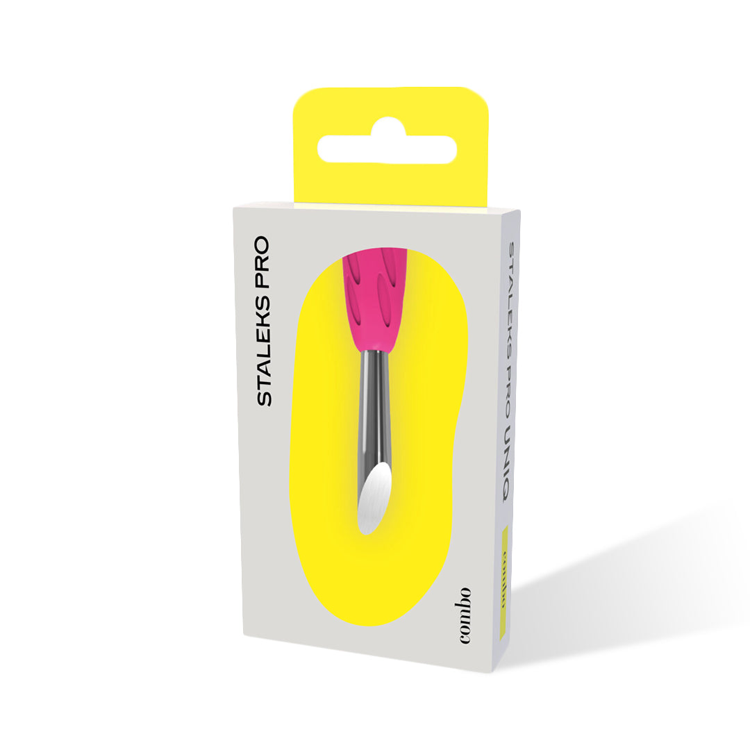 Staleks Combo UNIQ Beveled Pusher inside its packaging yellow box 