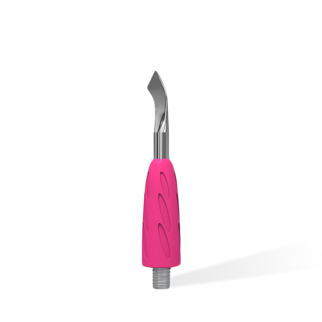 steel bent blade replacement with pink base on white background