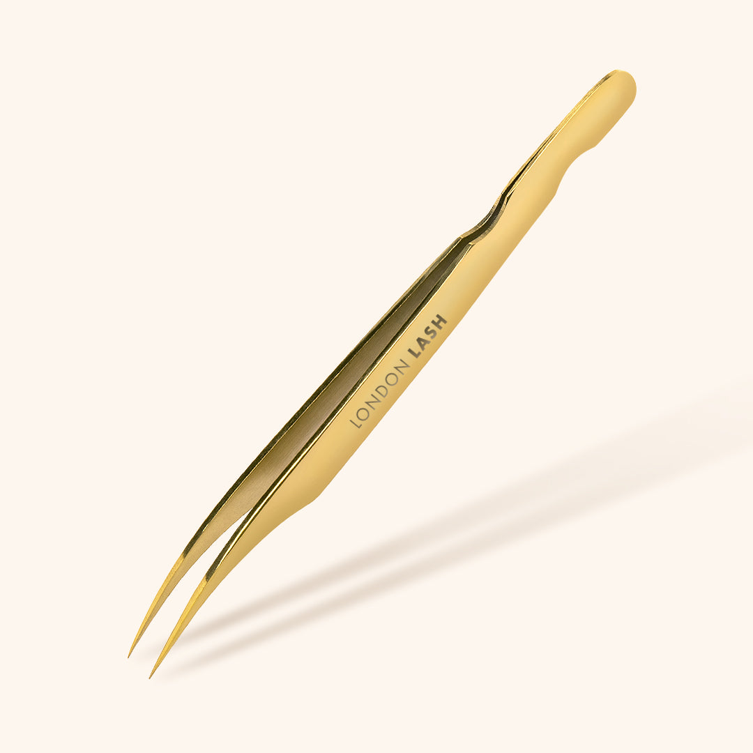 Gold Angled Isolation Eyelash Extensions Tweezers