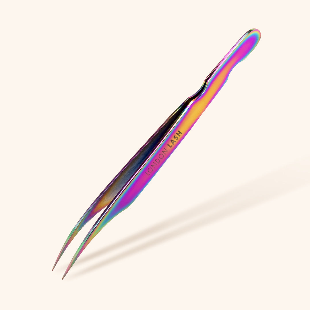 Oil Slick Angled Isolation Eyelash Extensions Tweezers