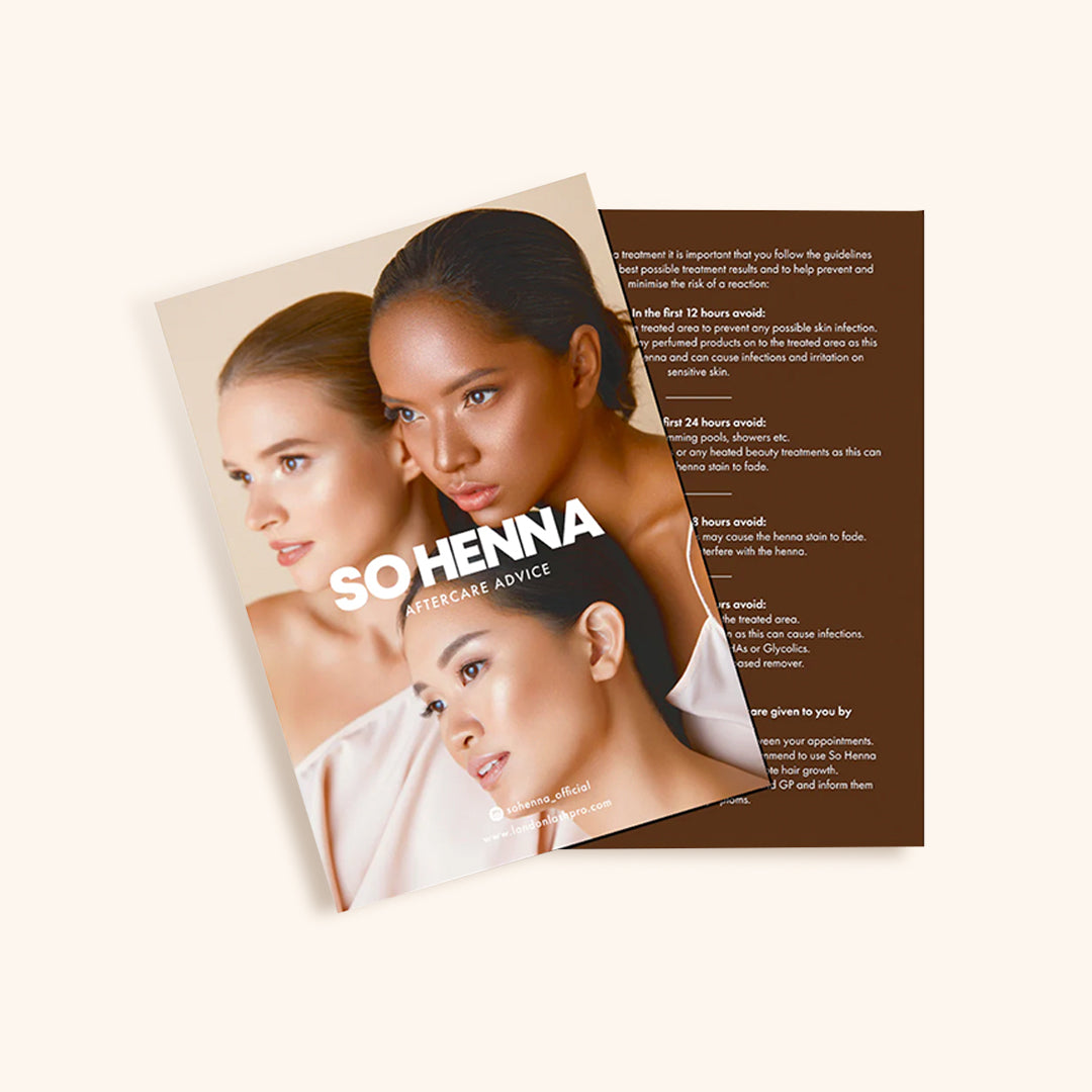Aftercare Leaflet for Henna Professional Treatments, the best henna for eyebrow treatments