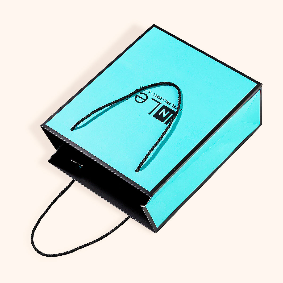 InLei Bag in a stylish turquoise design with black handle, showcasing premium quality and branding.