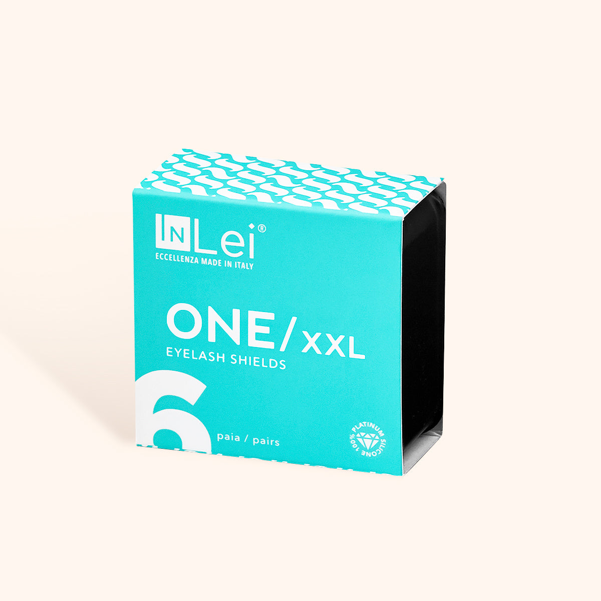 InLei ONE Silicone Lash Curlers Size XXL packaging with a turquoise design and 6 pairs of eyelash shields.