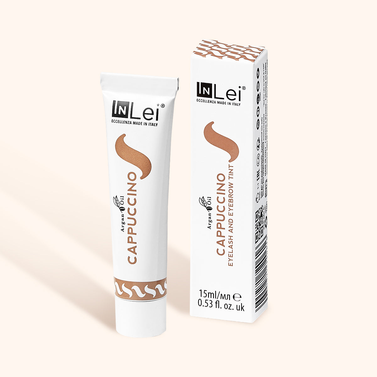 InLei Lash and Brow Tint - Dye packaging with Cappuccino color for vibrant and long-lasting lash and brow enhancement.