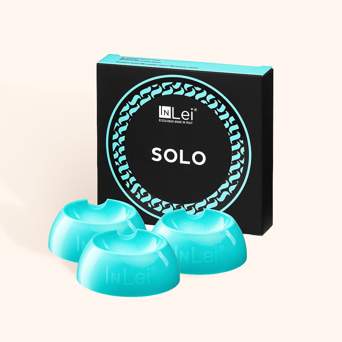 InLei Solo Bowl 3pcs for lash and brow treatments, showcasing teal bowls beside the packaging.
