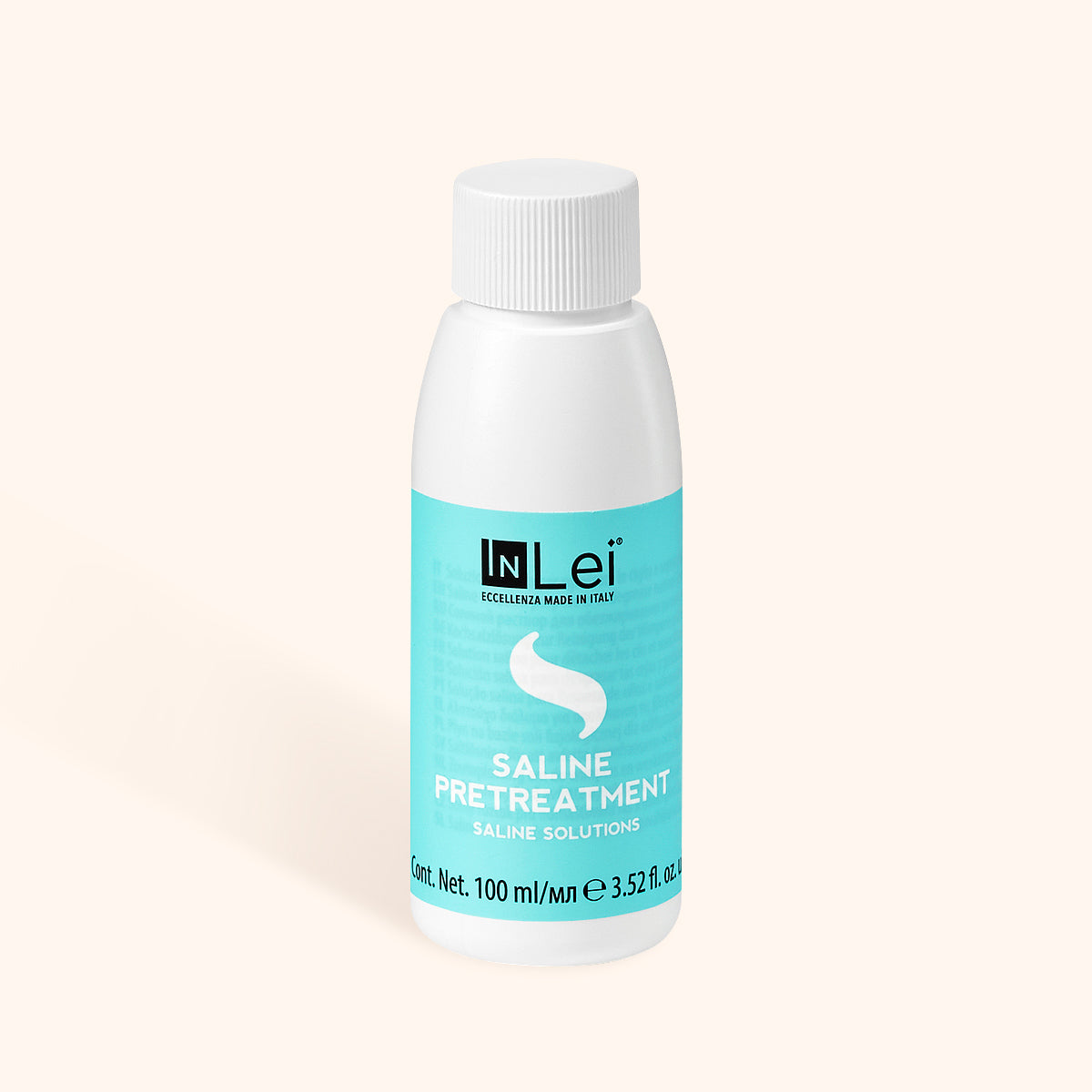 InLei Pre-treatment Saline Solution bottle designed for cleansing and preparing lashes and eyebrows.