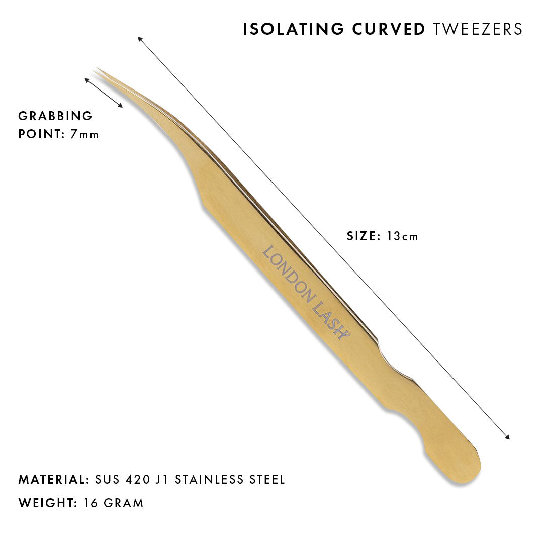 Gold Angled Isolation Eyelash Extensions Tweezers