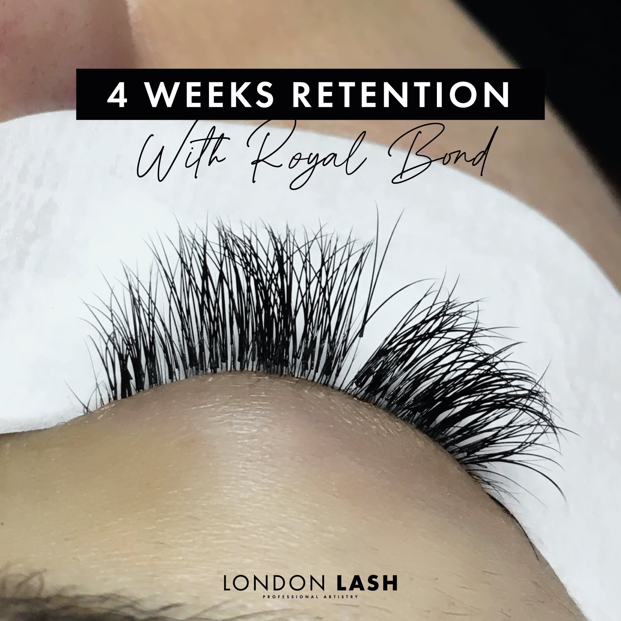 Royal Bond Eyelash Extension Glue showcasing 4 weeks retention on lash extensions